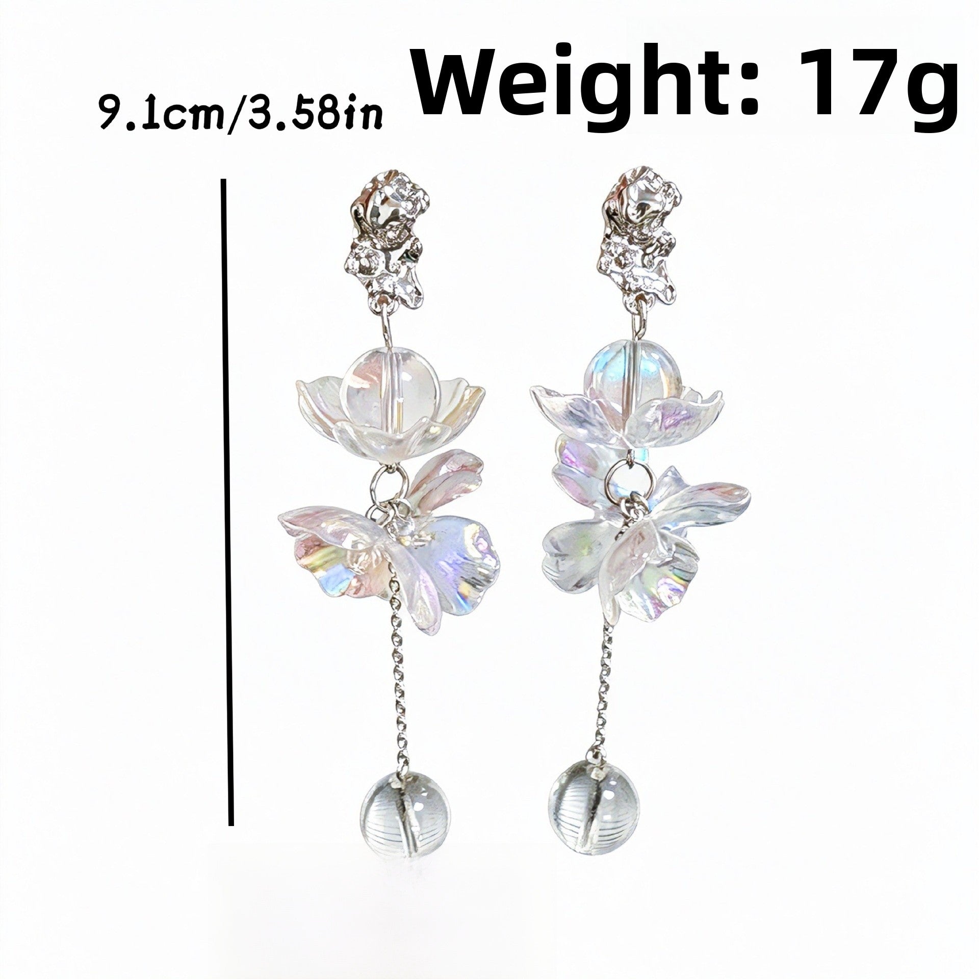 Sweet Flowers Stud Earrings For Unisex, Transparent Zinc Alloy With Crystal Inlay