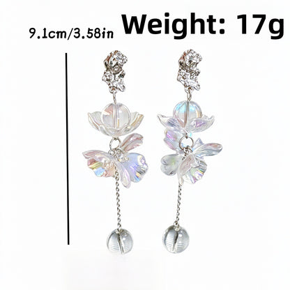 Sweet Flowers Stud Earrings For Unisex, Transparent Zinc Alloy With Crystal Inlay