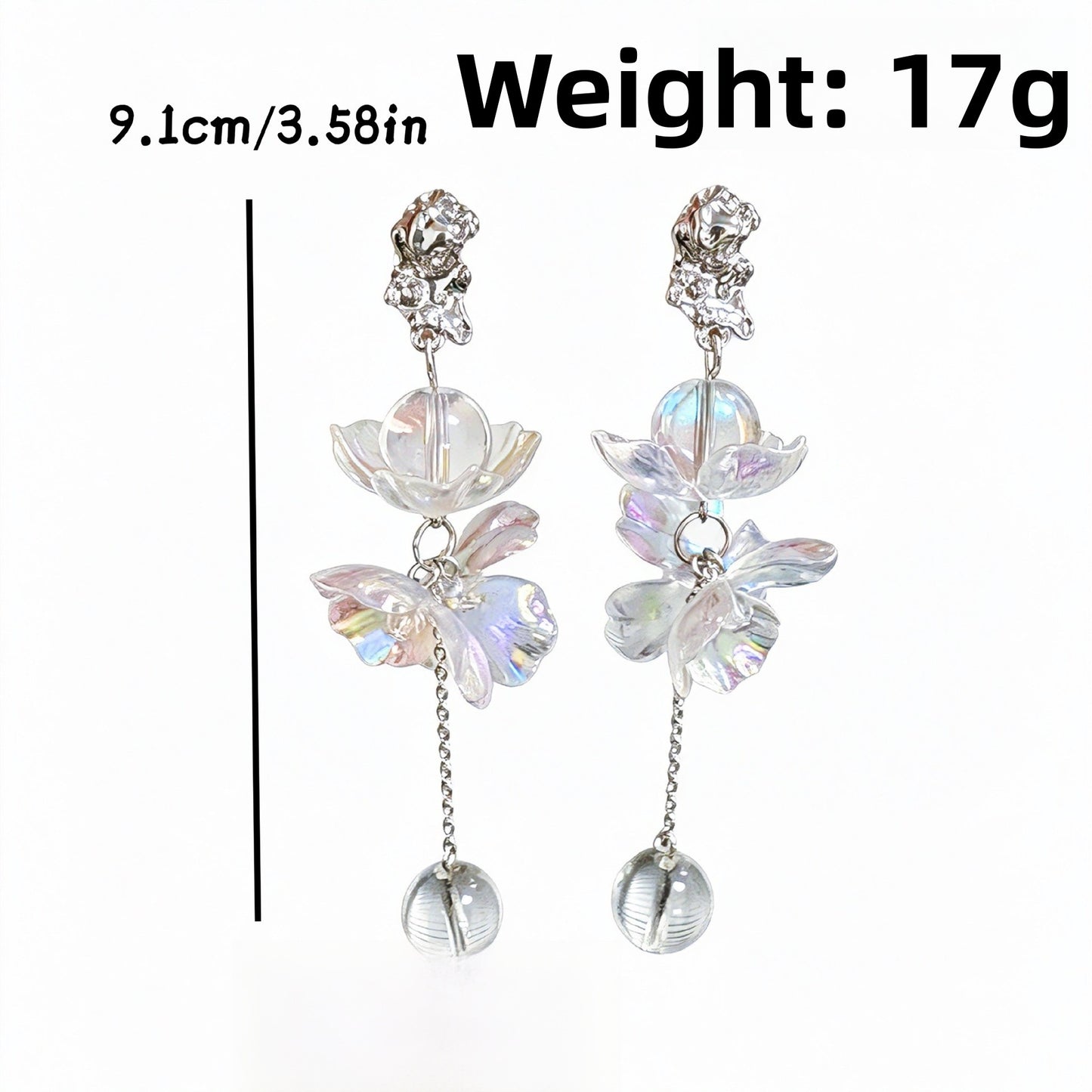Sweet Flowers Stud Earrings For Unisex, Transparent Zinc Alloy With Crystal Inlay