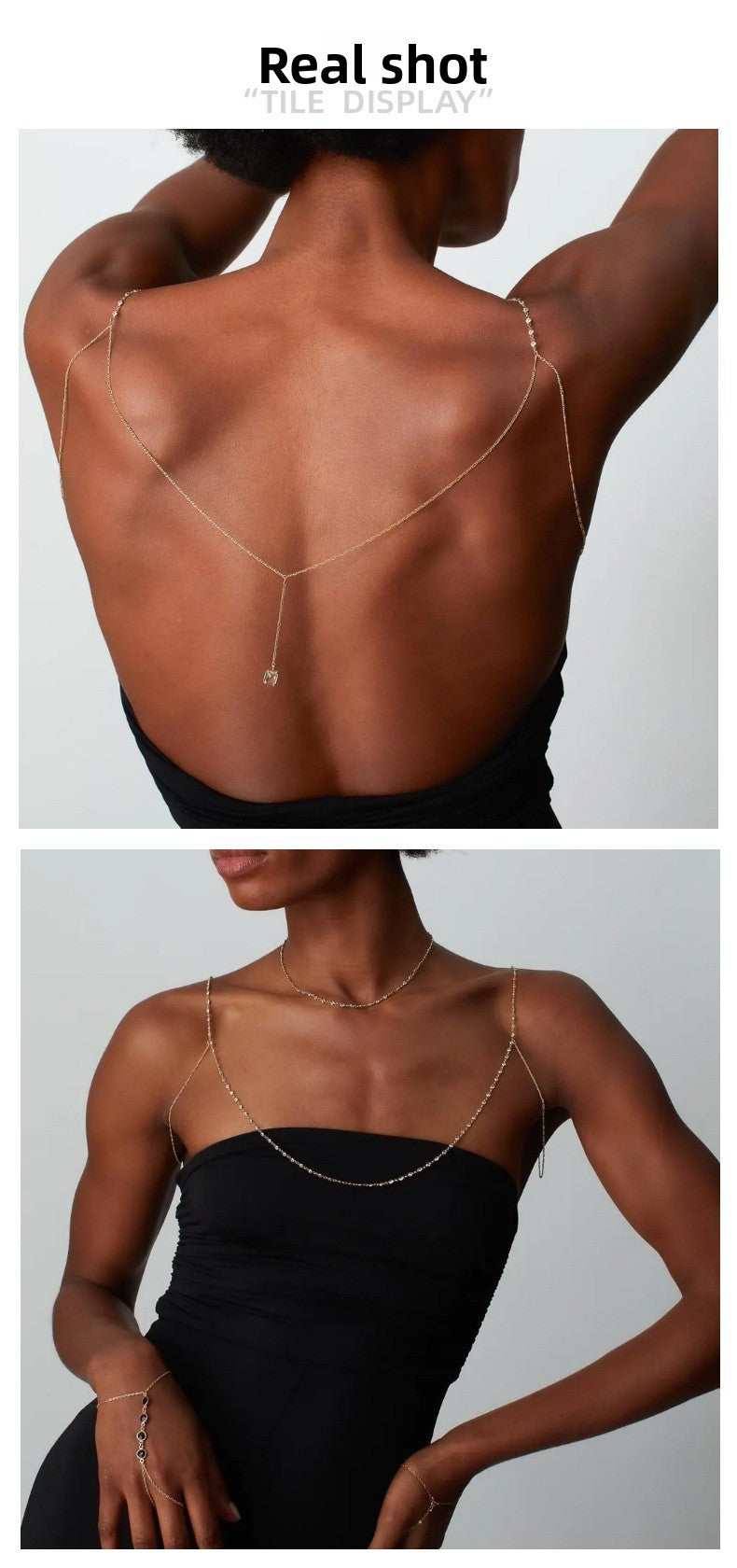 Simple Style Silver Alloy Tassel Body Chain For Women With Geometric Rhinestone Inlay