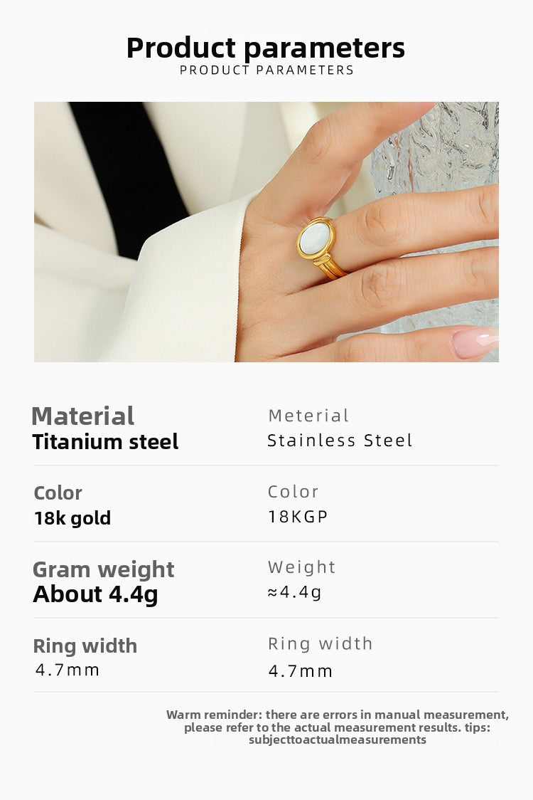 Oval Band Ring For Women In Titanium Steel With 18K Real Gold Plating And Mother-of-Pearl Shell Inlay