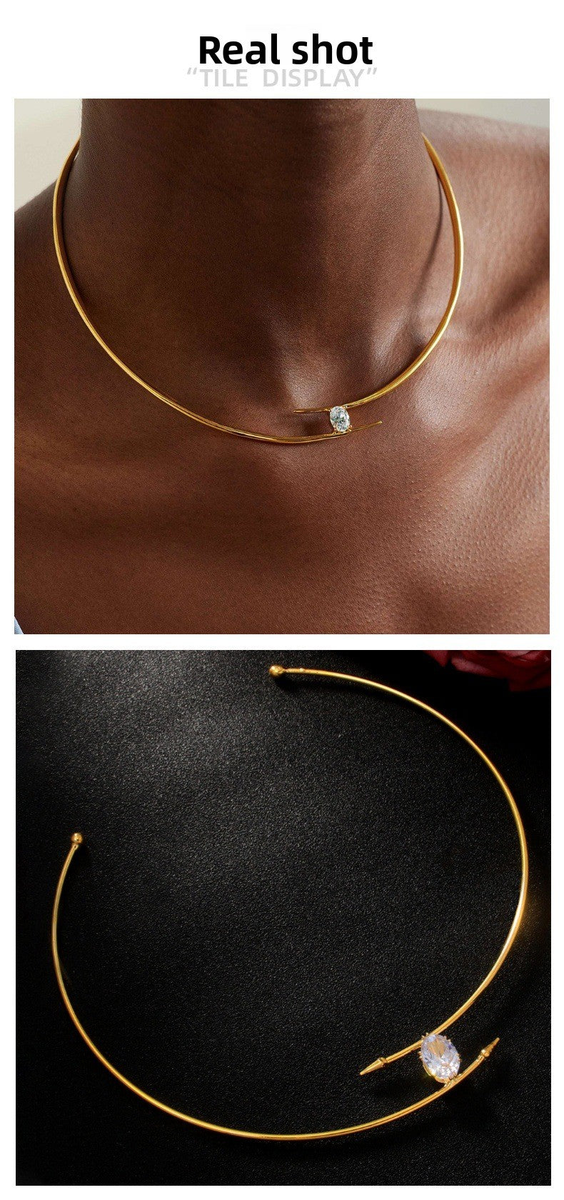 Water Droplets Alloy Choker With Rhinestones Pendant In Simple Style For Women, Available In Gold