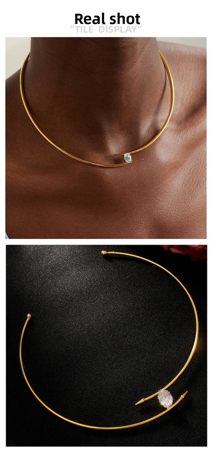 Water Droplets Alloy Choker With Rhinestones Pendant In Simple Style For Women, Available In Gold