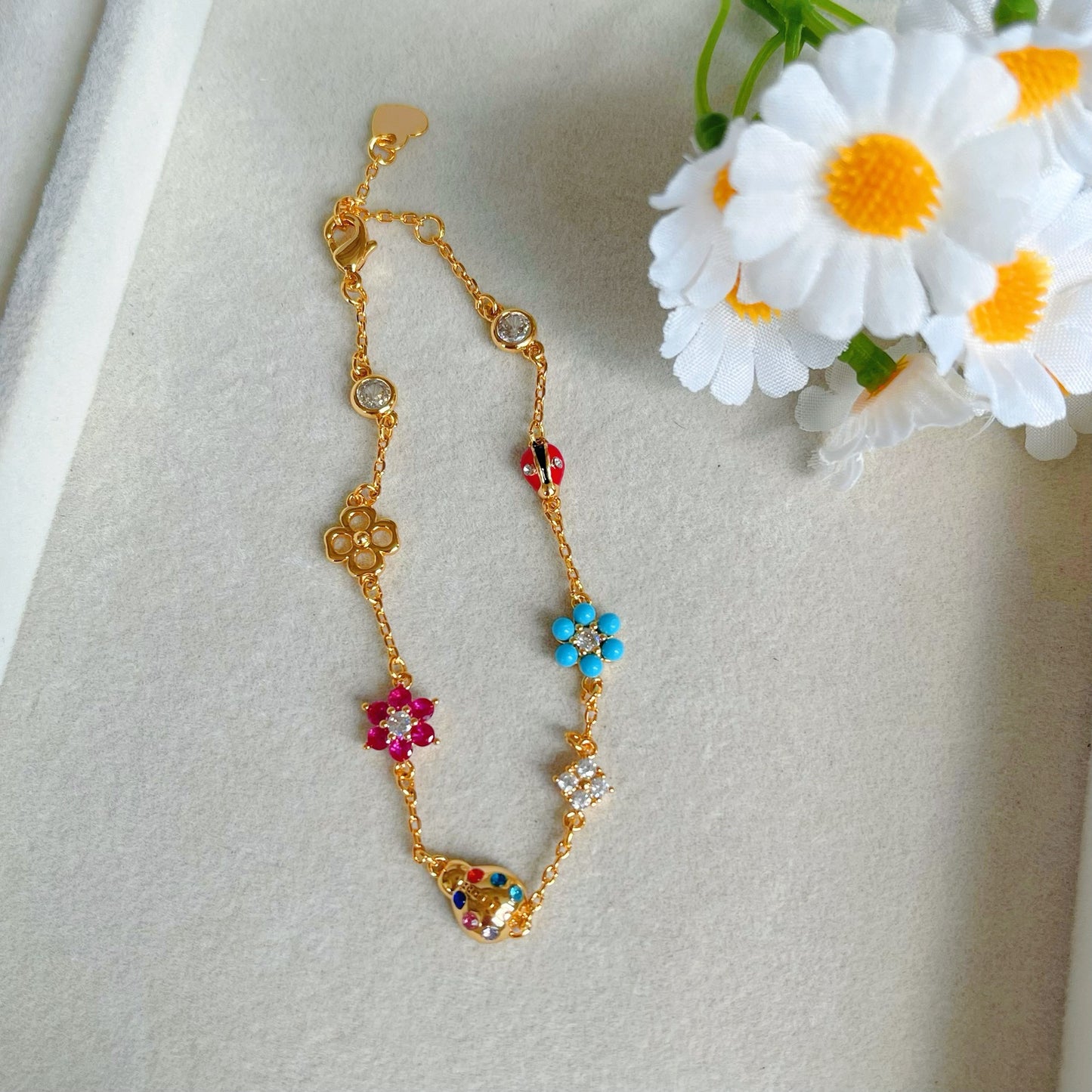 Three-dimensional Ladybugs Copper Bracelet With Zircon Inlay For Women