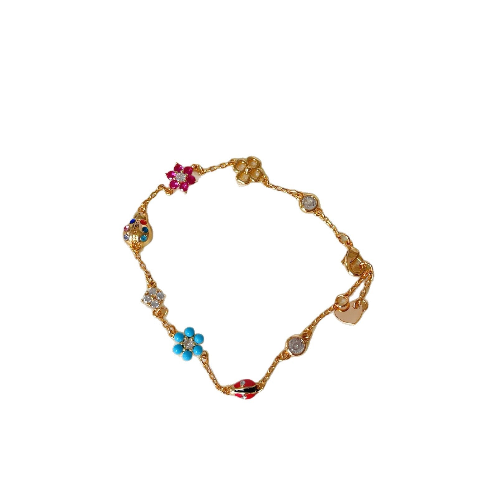 Three-dimensional Ladybugs Copper Bracelet With Zircon Inlay For Women