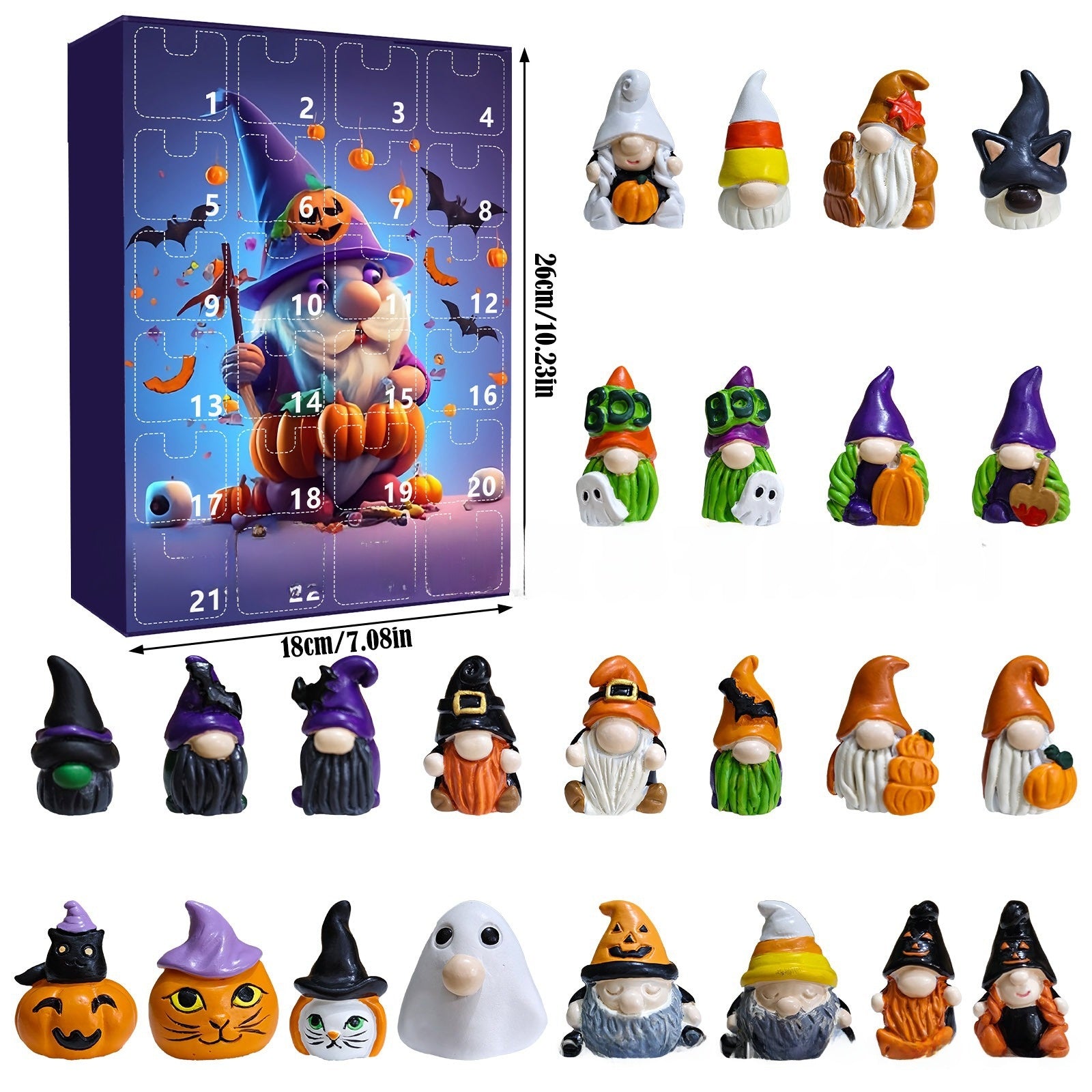 Halloween Pumpkin Dolls & Accessories In Resin, Novelty Blind Box Toys, 24 Pcs Set