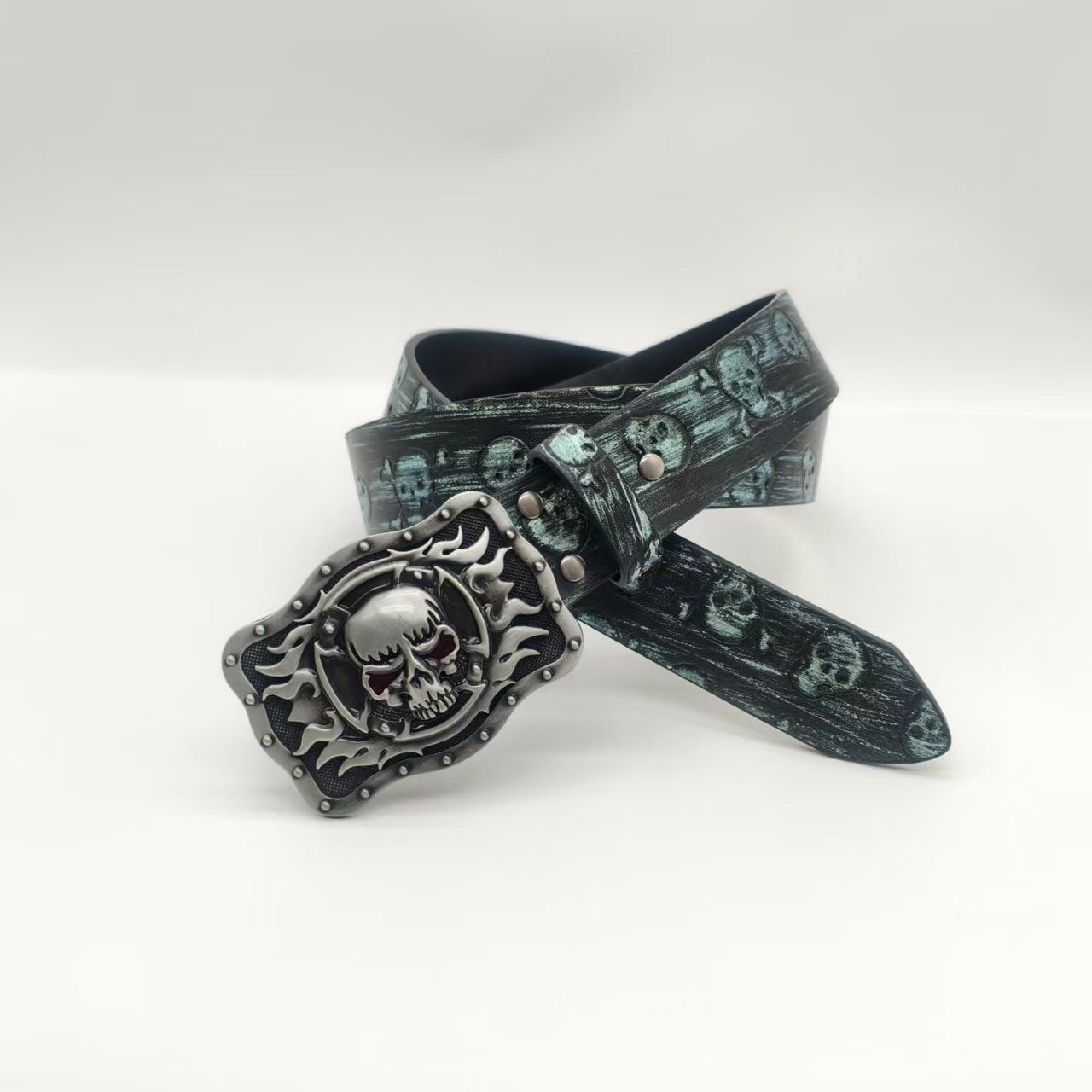 Unisex Punk Skull Belt With Smooth Zinc Alloy Buckle In Embossed PU Leather