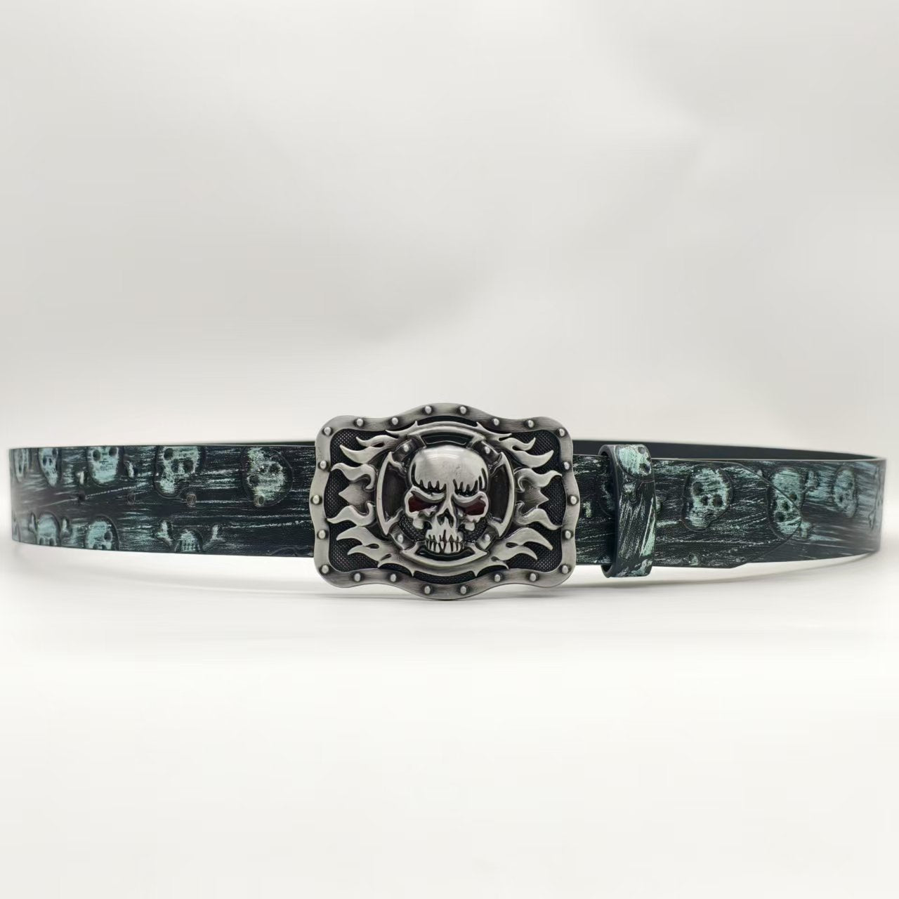 Unisex Punk Skull Belt With Smooth Zinc Alloy Buckle In Embossed PU Leather