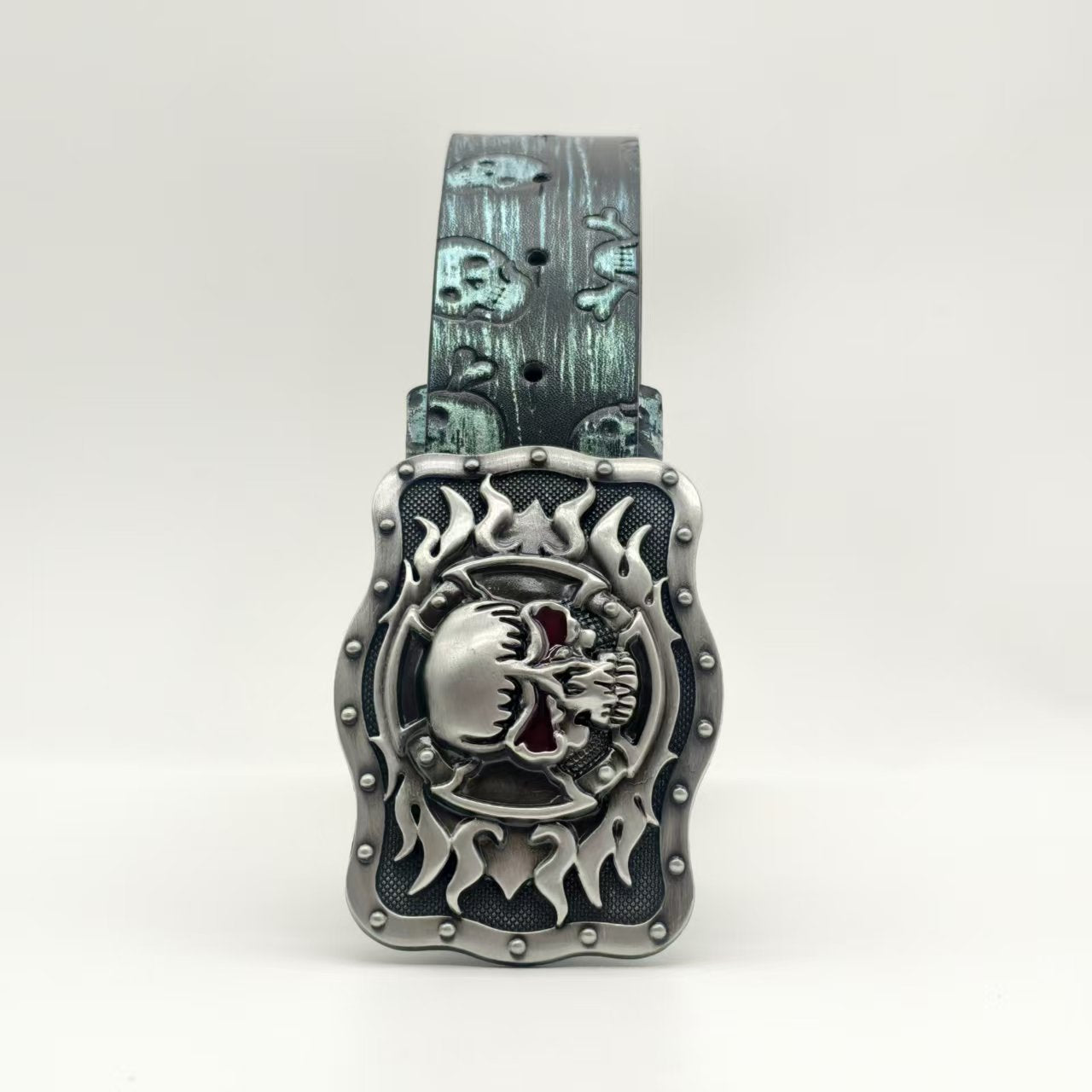 Unisex Punk Skull Belt With Smooth Zinc Alloy Buckle In Embossed PU Leather