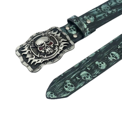 Unisex Punk Skull Belt With Smooth Zinc Alloy Buckle In Embossed PU Leather