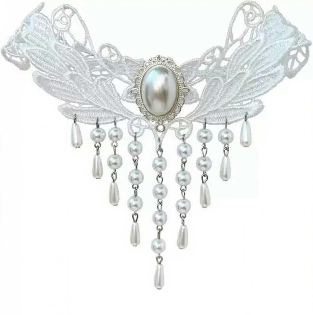Vintage Style White Flowers Tassel Necklace For Women With Resin Pendant In Alloy Material
