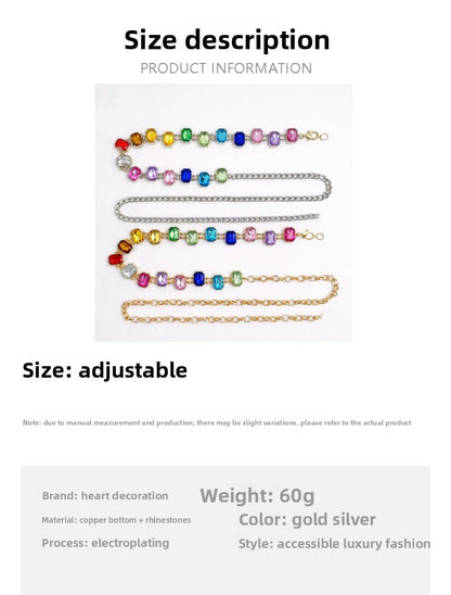 Exaggerated Silver Waist Chain For Women Featuring Geometric Pattern And Electroplated Metal With Rhinestones Inlay