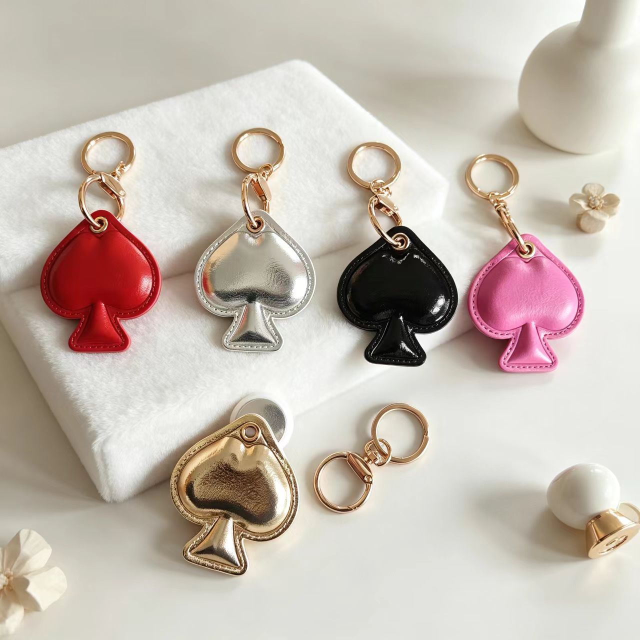 New Year Gold Card Key Chain With PU Leather Bag Charm Accessory