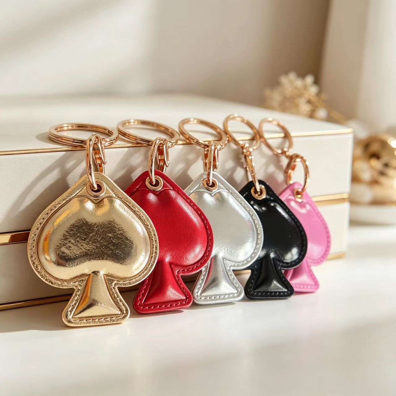New Year Gold Card Key Chain With PU Leather Bag Charm Accessory