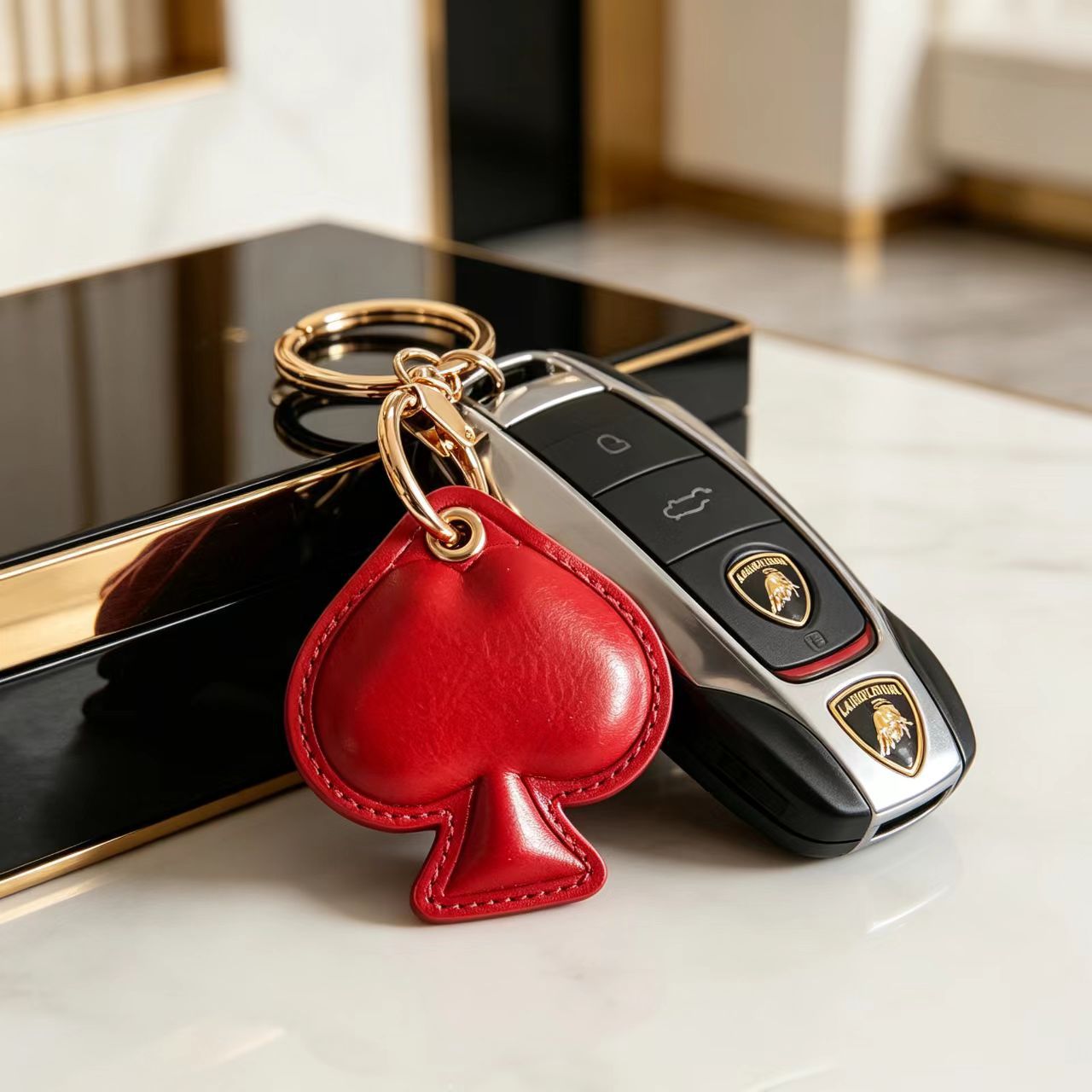 New Year Gold Card Key Chain With PU Leather Bag Charm Accessory