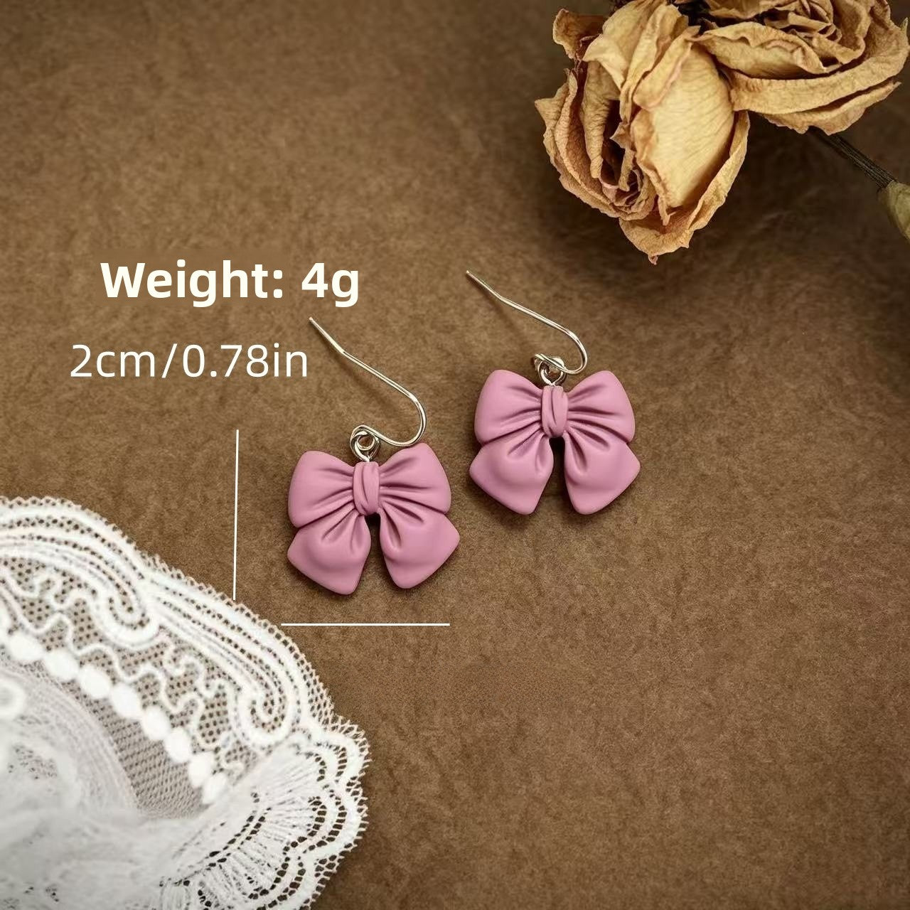 Three-dimensional Lavender Bow Tie Earrings For Unisex Featuring Sweet Style In Alloy Material
