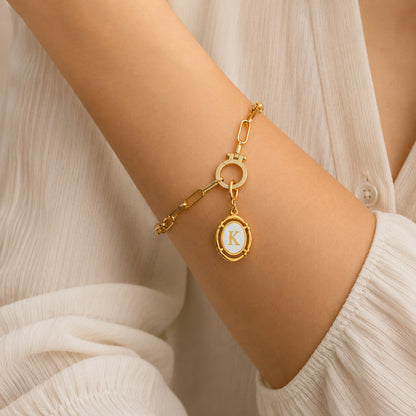 Letter Shell Pendant With Enamel Craftsmanship In White