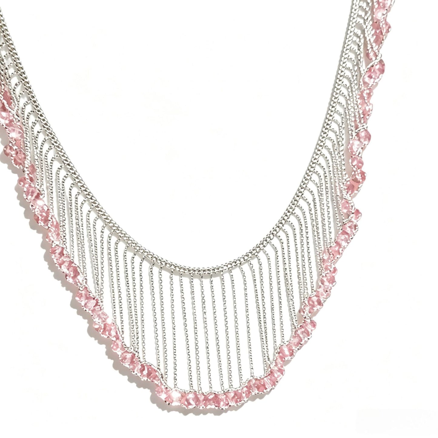 Sweet Silver Lace Braid Necklace For Women In Copper With Beads Inlay