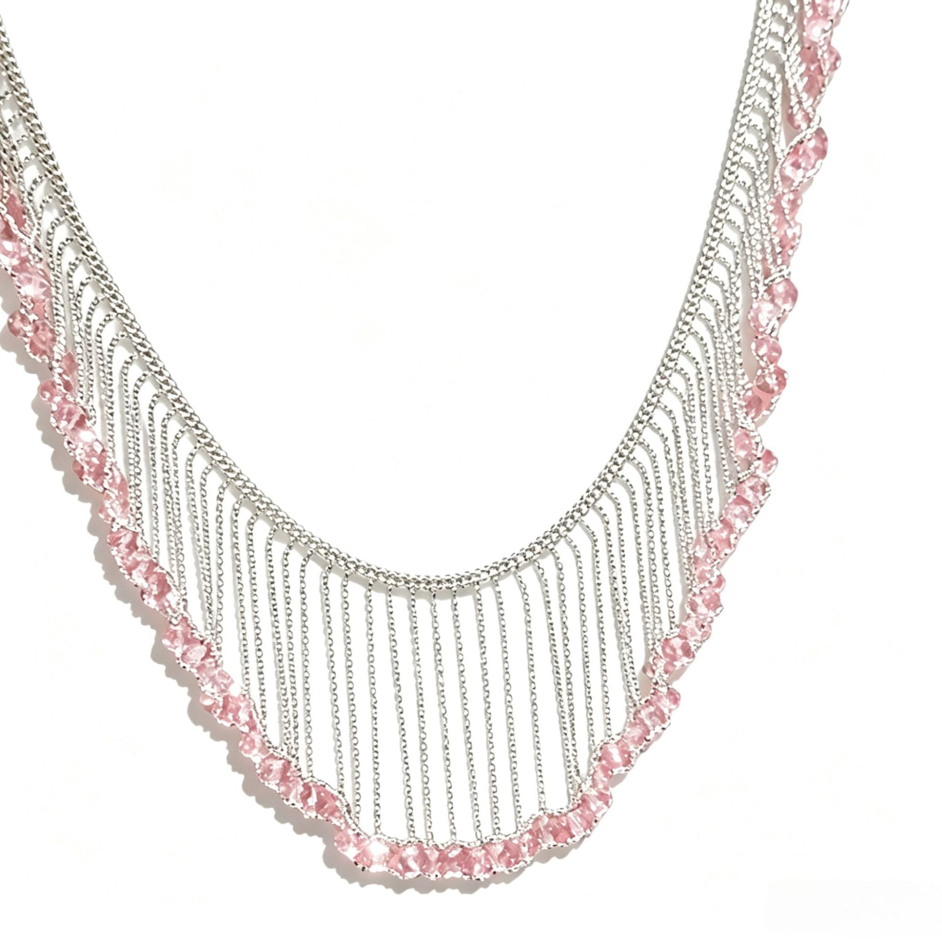 Sweet Silver Lace Braid Necklace For Women In Copper With Beads Inlay