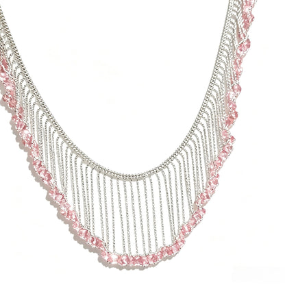 Sweet Silver Lace Braid Necklace For Women In Copper With Beads Inlay