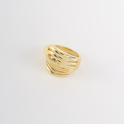 Unisex Stripe Open Rings Made Of Copper With Real Gold Plated Finish In Elegant Gold Color