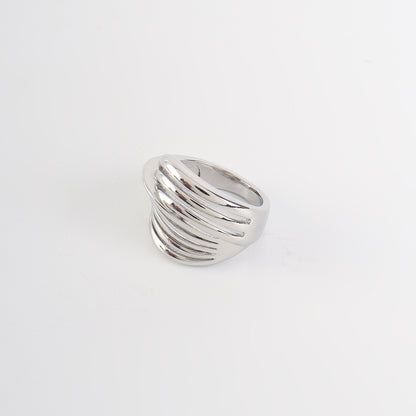 Unisex Stripe Open Rings Made Of Copper With Real Gold Plated Finish In Elegant Gold Color