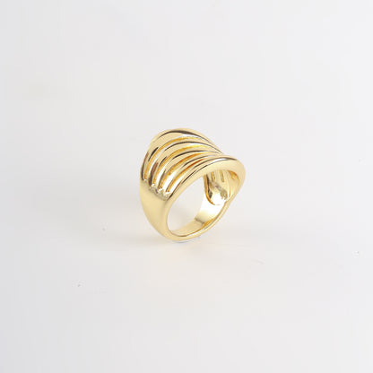 Unisex Stripe Open Rings Made Of Copper With Real Gold Plated Finish In Elegant Gold Color