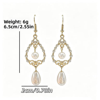 Water Droplets Stone Texture Earrings For Unisex Featuring Ethnic Style And Artificial Pearl Inlay In Zinc Alloy