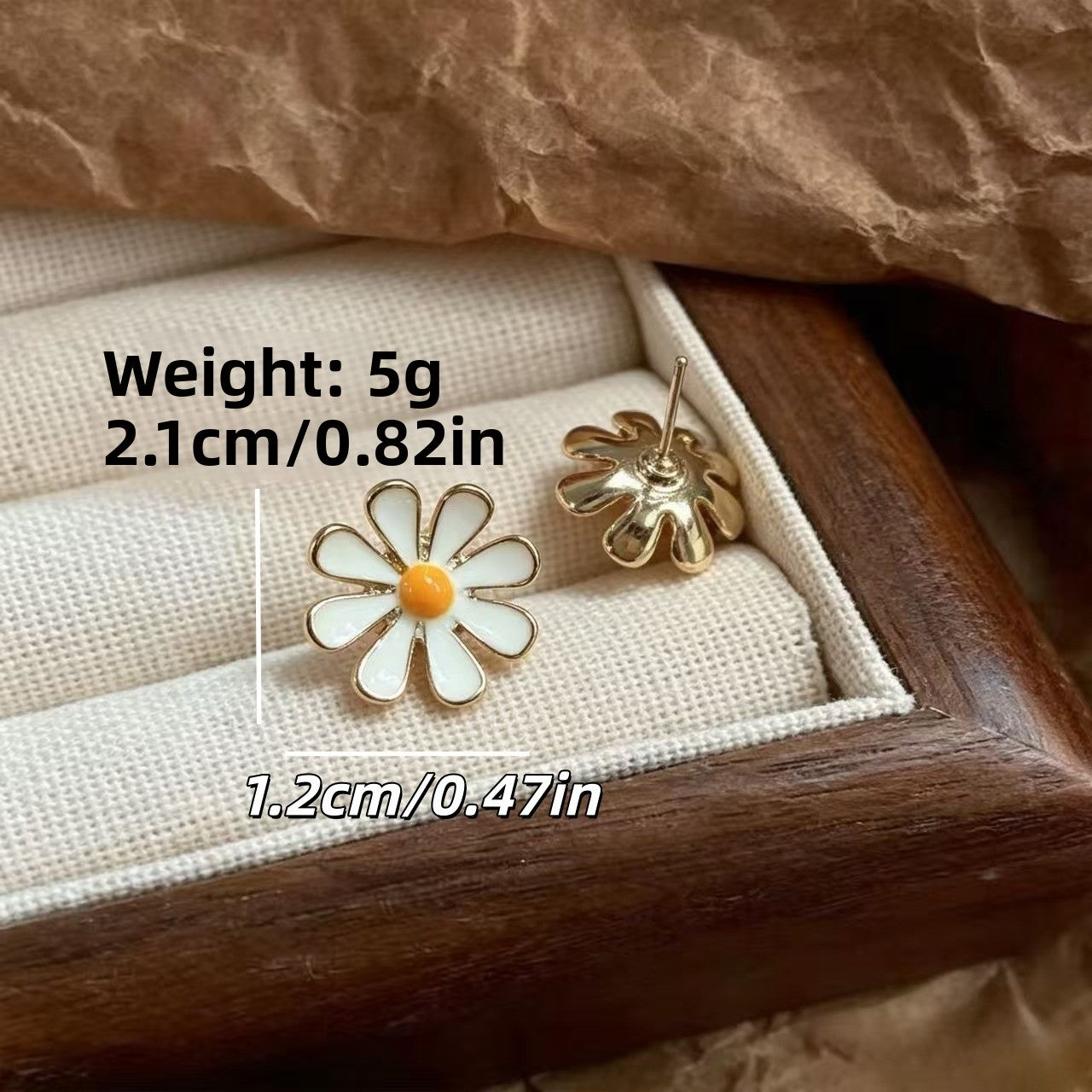 Daisy Stud Earrings For Unisex Featuring Enamel Craft And 925 Sterling Silver Posts In Pastoral Style