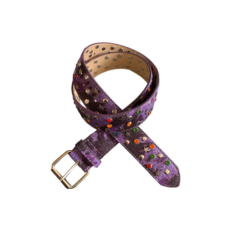 Women’s Star Pattern Patent Leather Belt With Pin Buckle In Glossy Finish