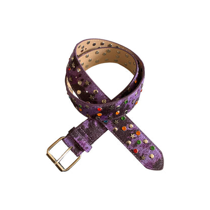 Women’s Star Pattern Patent Leather Belt With Pin Buckle In Glossy Finish