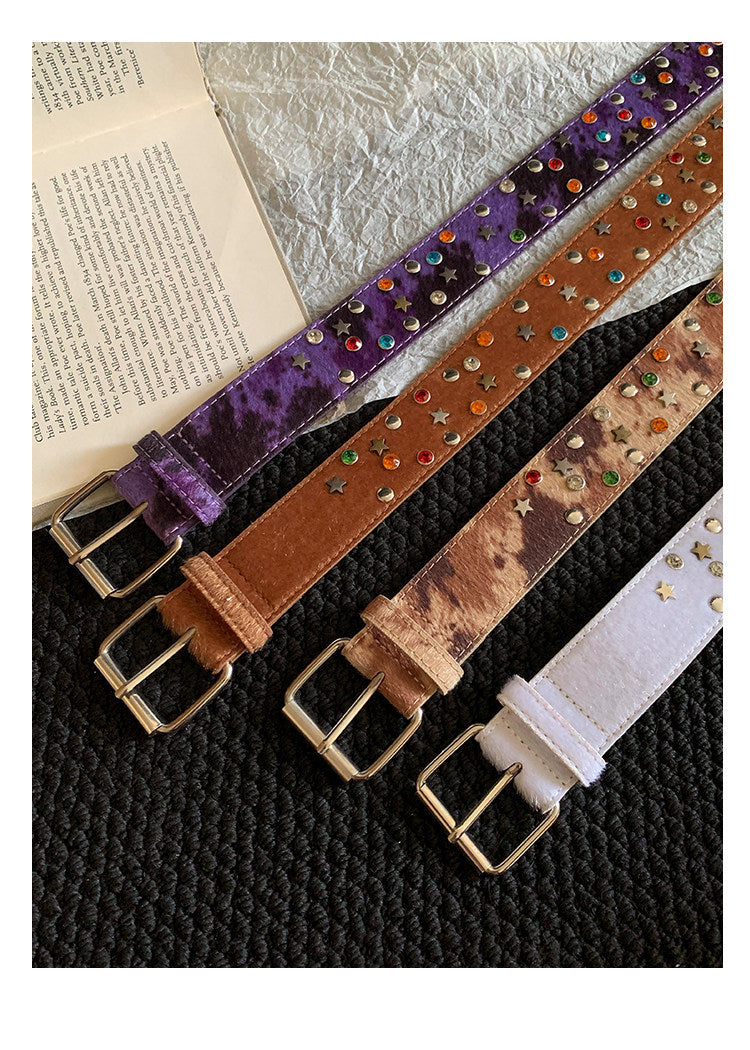 Women’s Star Pattern Patent Leather Belt With Pin Buckle In Glossy Finish