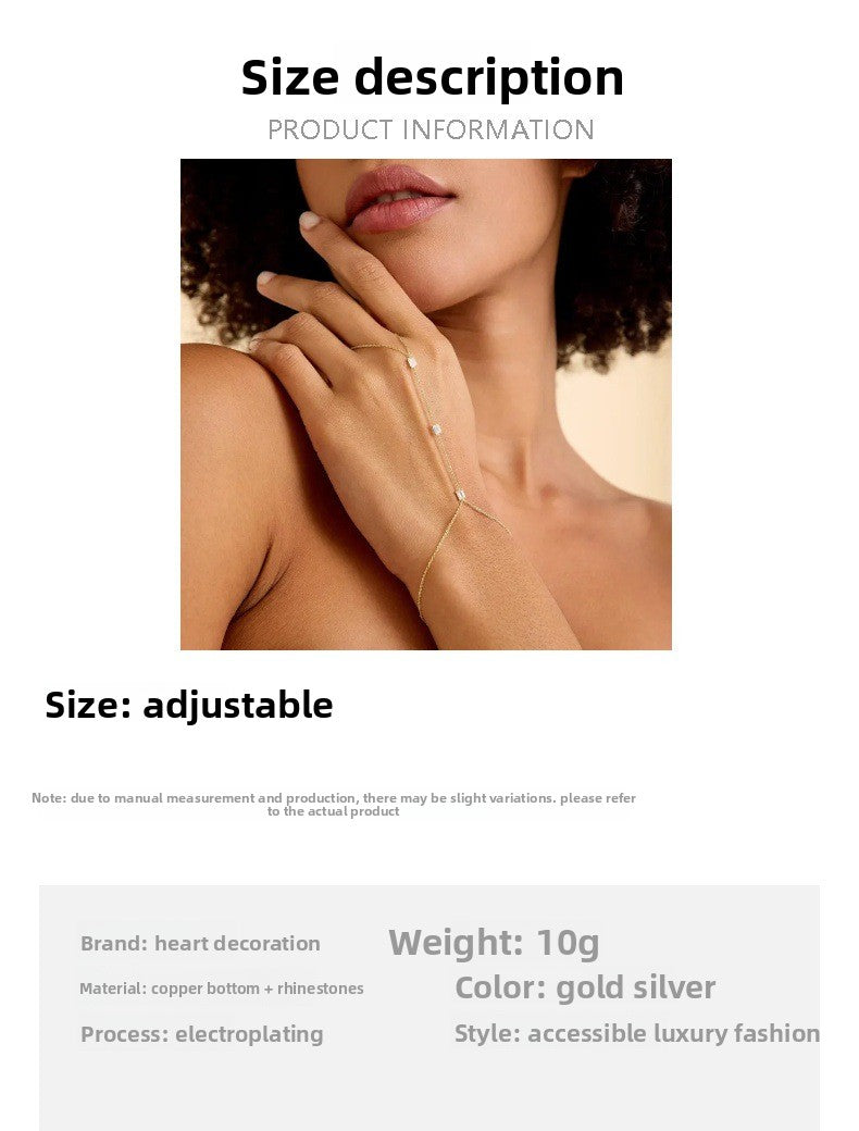 Geometric Silver Hand Chain Bracelet For Women, Electroplated Alloy With Rhinestones