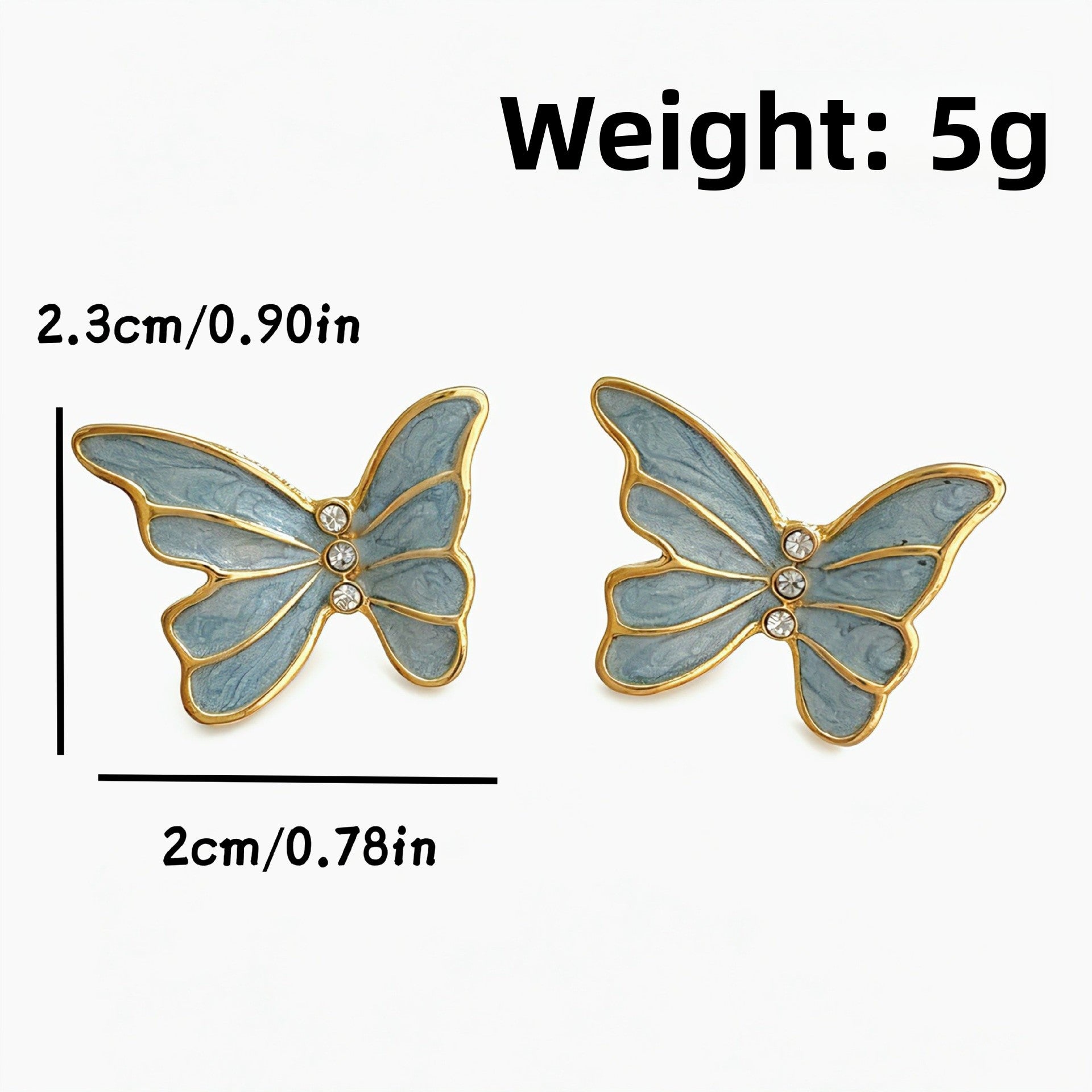 Cute Three-dimensional Butterfly Stud Earrings For Unisex In Blue Alloy With Rhinestones