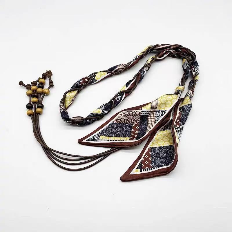 Ethnic Style Women’s Bandana Waist Chain With Rope Buckle, Cloth Material Featuring Braid Surface Finish
