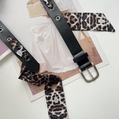 Retro Leopard Print Women’s Belt In PU Leather With Alloy Pin Buckle
