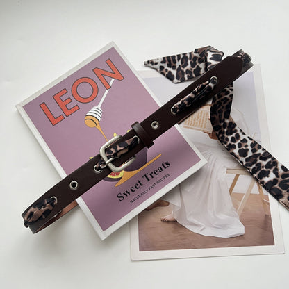 Retro Leopard Print Women’s Belt In PU Leather With Alloy Pin Buckle
