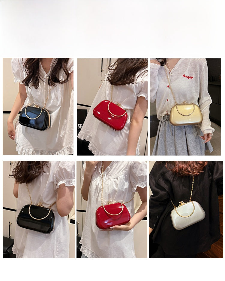 Solid Color PU Leather Evening Bag For Women With Chain Strap, Stylish Accessory For Spring And Summer