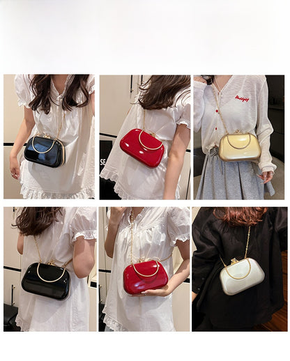 Solid Color PU Leather Evening Bag For Women With Chain Strap, Stylish Accessory For Spring And Summer
