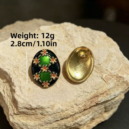 Color Block Stud Earrings For Women In Red Alloy Featuring Electroplated Finish With 925 Sterling Silver Ear Pins