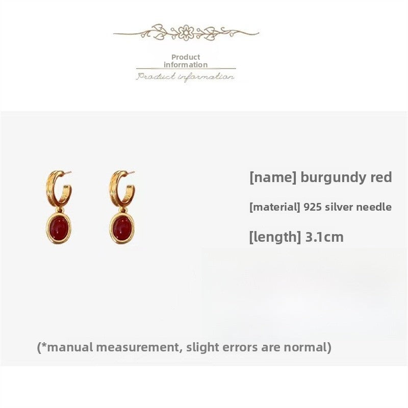 Retro Wine Red Lace Stud Earrings For Women In Electroplated Alloy With Resin Inlay