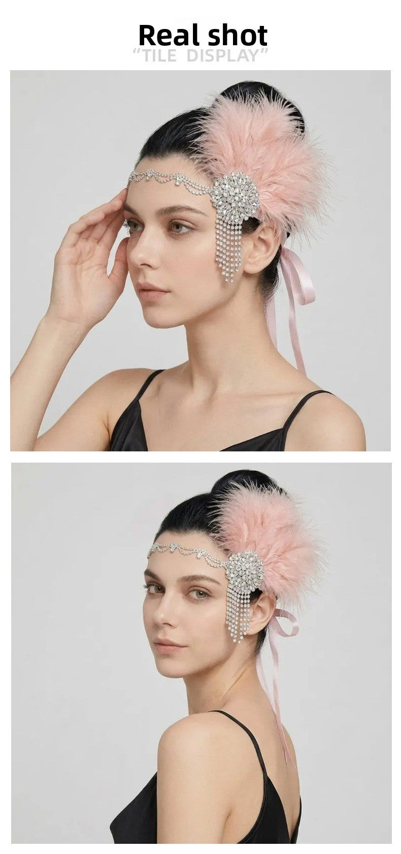 Retro Feather Hair Band With Rhinestone Inlay In Silver, Insert Comb Style Hair Accessory