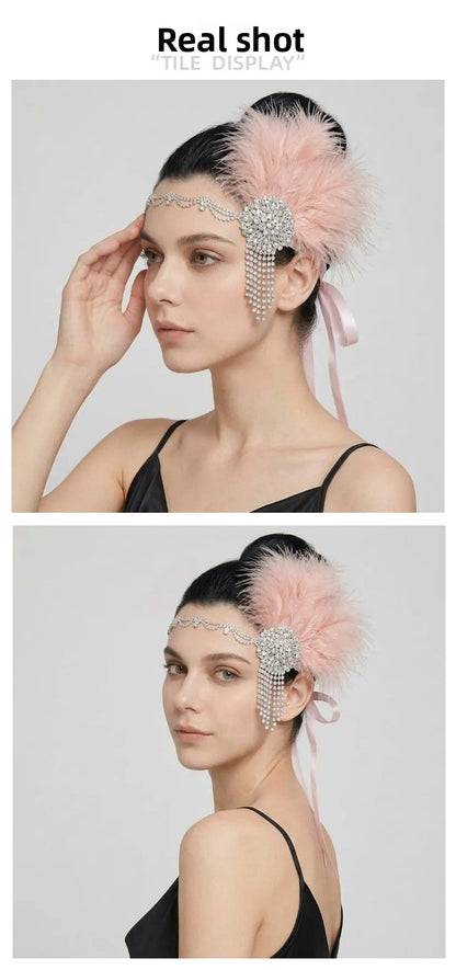 Retro Feather Hair Band With Rhinestone Inlay In Silver, Insert Comb Style Hair Accessory