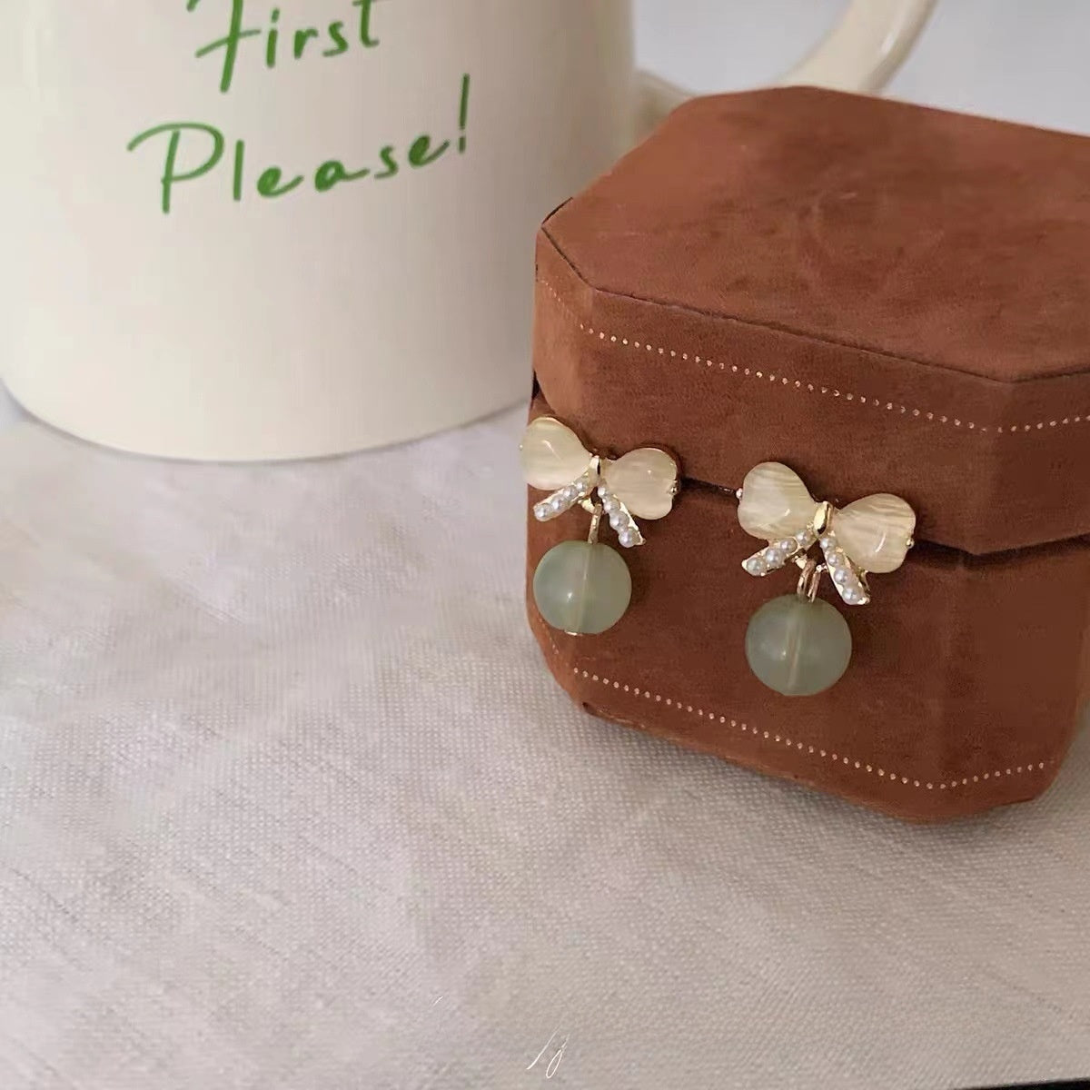 Bow Tie Stud Earrings For Women In Alloy With Cat's Eye Stone Featuring Clip-On Ear Caps