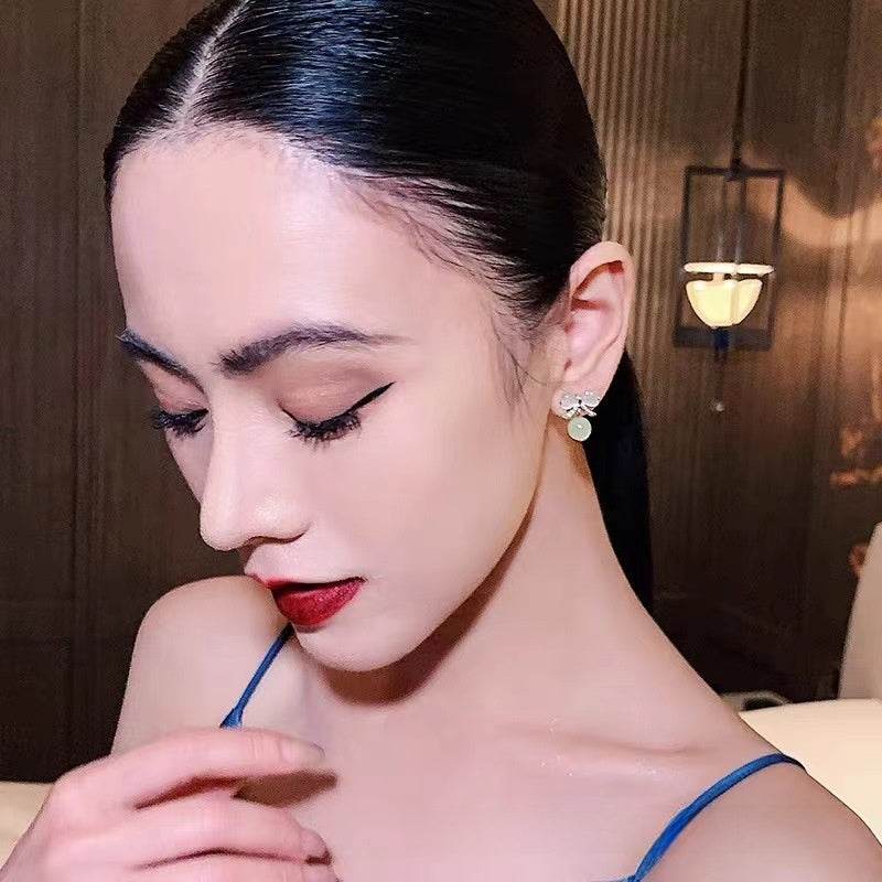 Bow Tie Stud Earrings For Women In Alloy With Cat's Eye Stone Featuring Clip-On Ear Caps