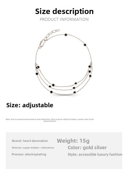 Women’s Dyed Black Alloy Anklet With Gem Pattern And Multi CZ Ball Pierced Design