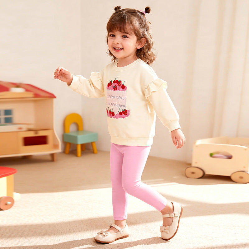 Cute Printing Cotton Girls' Pant Co-ord Set With Long Sleeve, 2 Pieces Set For Kids