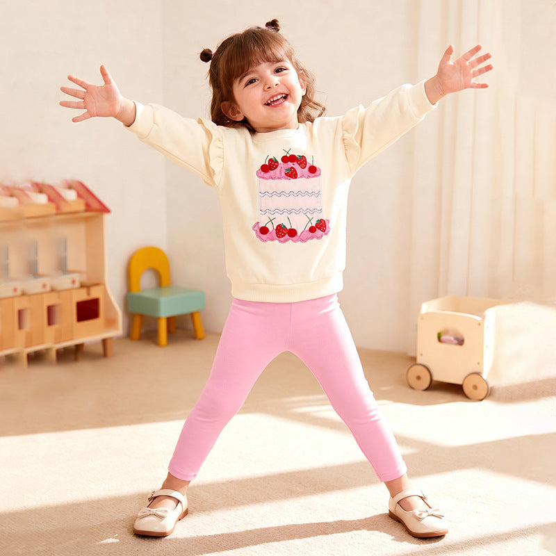 Cute Printing Cotton Girls' Pant Co-ord Set With Long Sleeve, 2 Pieces Set For Kids