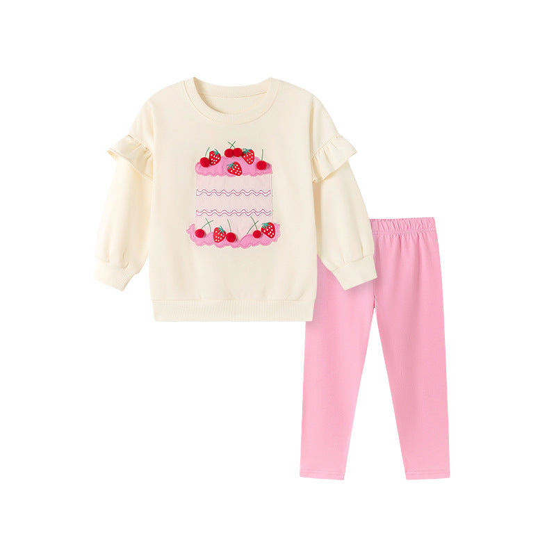 Cute Printing Cotton Girls' Pant Co-ord Set With Long Sleeve, 2 Pieces Set For Kids