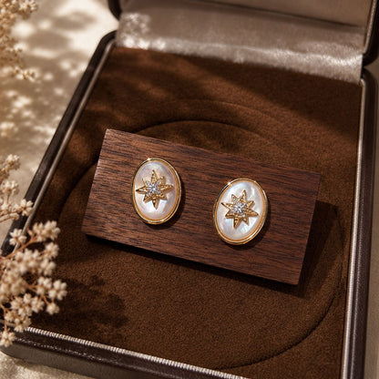 Starburst Retro Earrings For Women With Copper Posts Electroplated And Mother-of-pearl Shell Inlay